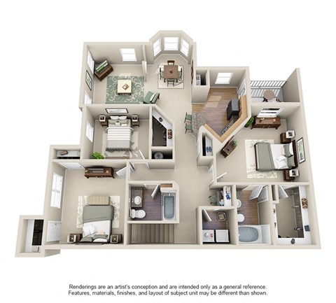 Floor plan for 3 beds, 2 baths, 1458 sqft